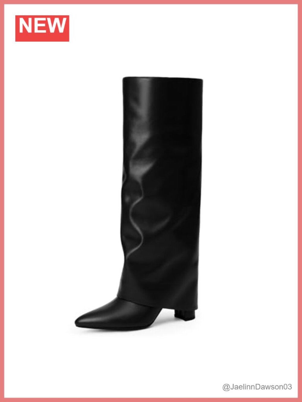 Knee High Fold Over Boots Womens Wide Calf Chunky Heel Pointed Toe Zip Tall